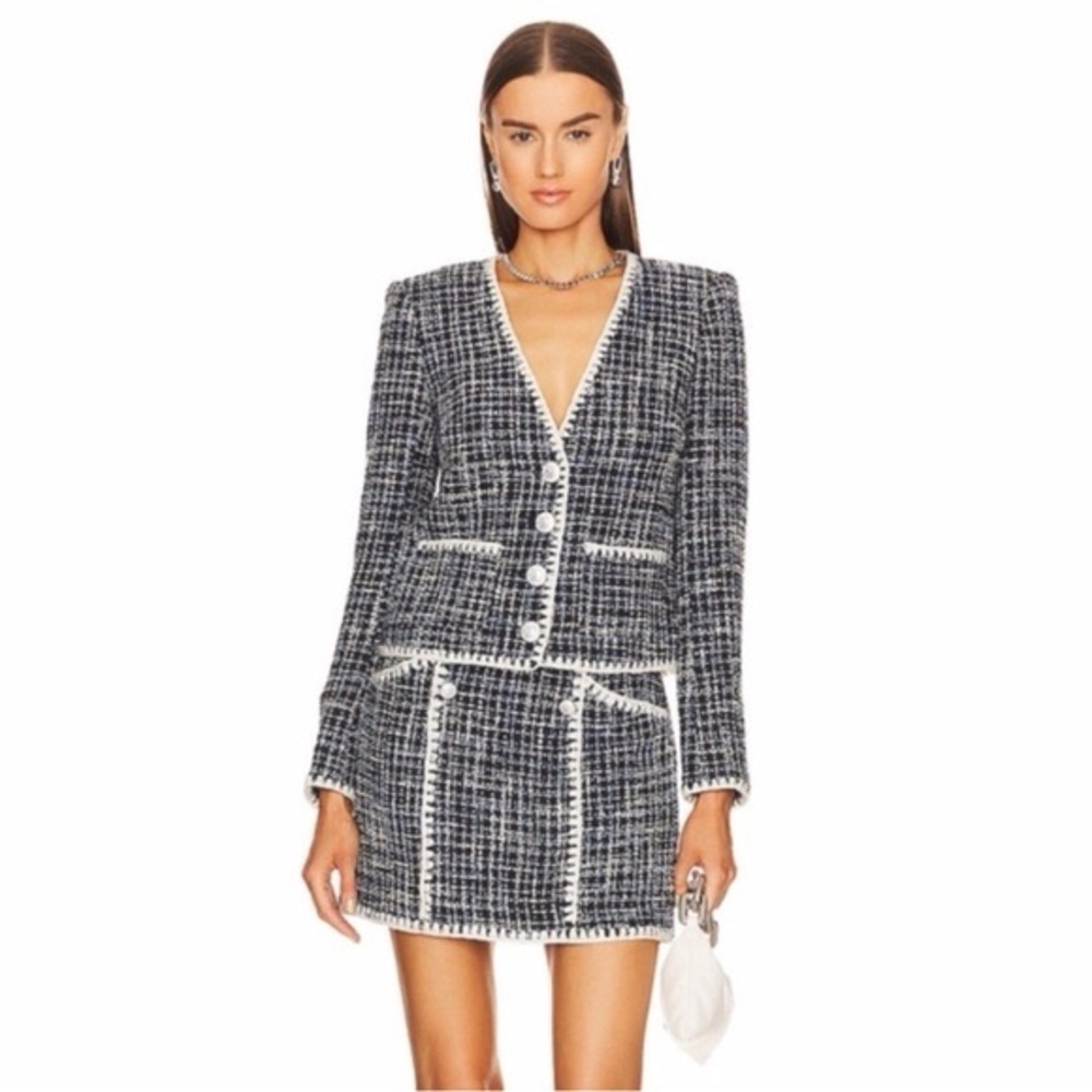 Veronica Beard Blue Bosea Tweed Jacket Size 2 Textured Cotton Blend Blazer